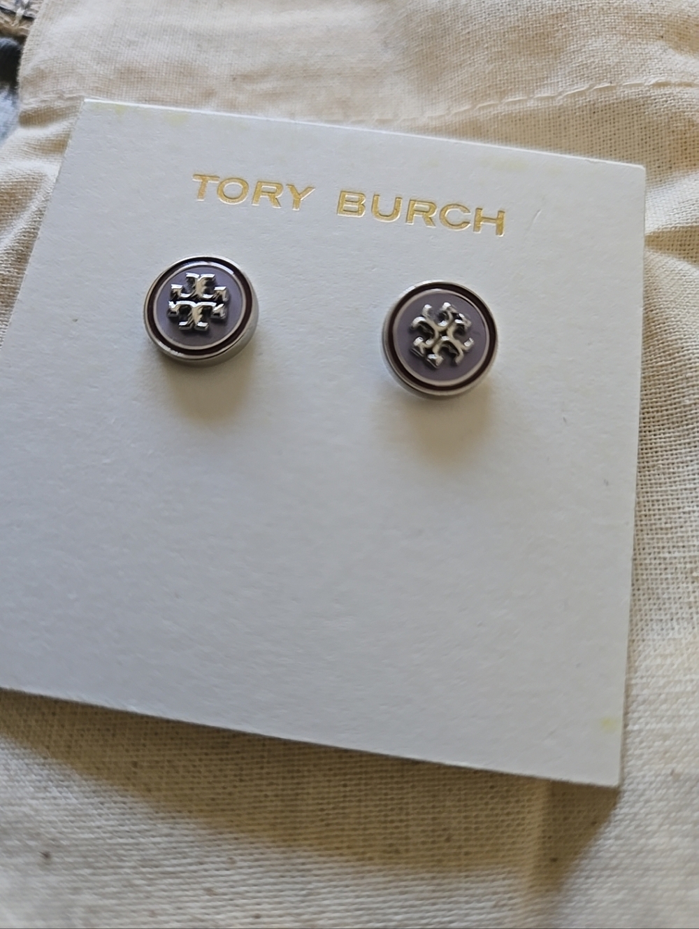 Tory Burch Kira Enamel Purple/Brown & Silver Circle-Stud Earrings